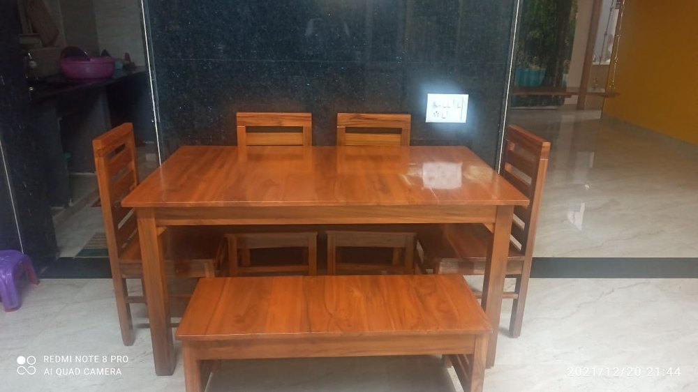 Rectangular Dining Table With Bench And 4 Chairs Burma Teak