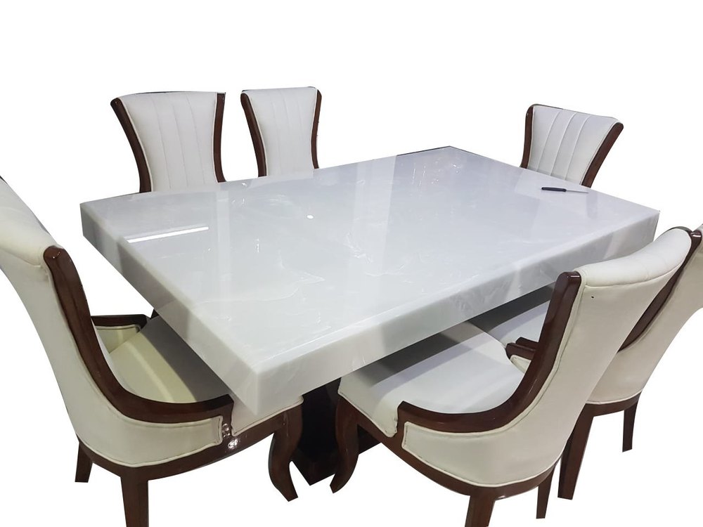 Wooden Rectangular Acrylic Dining Table Set, 6 Seater