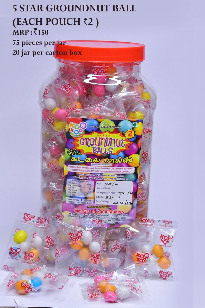 koo koo Hard Candy 5 Star Groundnut Ball, Packaging Type: Plastic Jar img