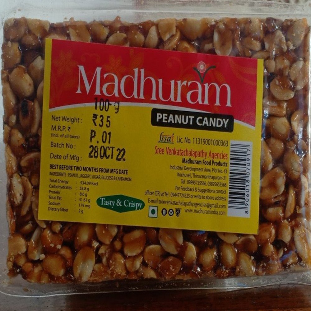 Brown Rectangular 100gm Madhuram Peanut Candy, Packaging Type: Packet img