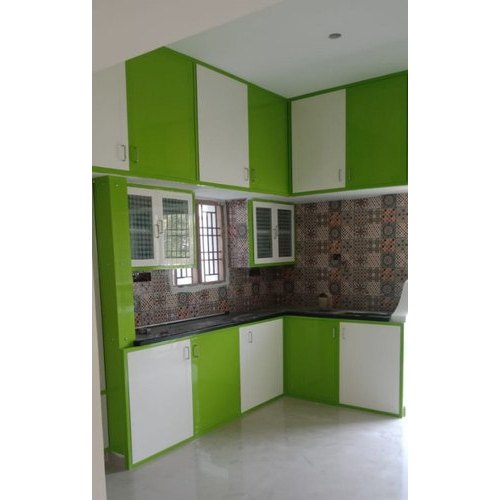 Modern Green, White Modular Kitchen Cabinet img