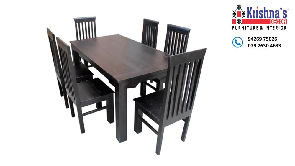 Teak Wood Chairs Brown Wooden Dining Table, For Home, Size: 5\' X 3\'