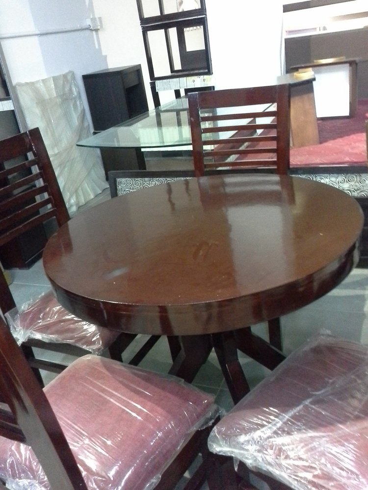 Adhunika Brown Wooden Round Dining Table