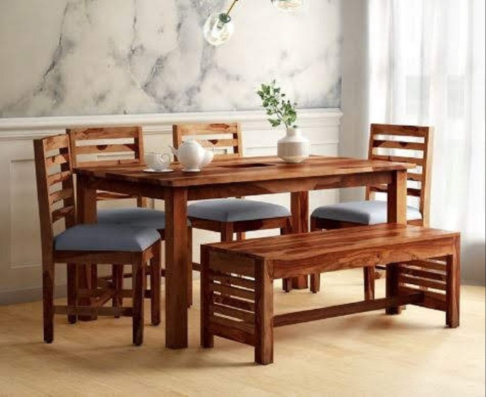 Brown 6 Seater Modern Teak Wood Dining Table, For Home, Hotel