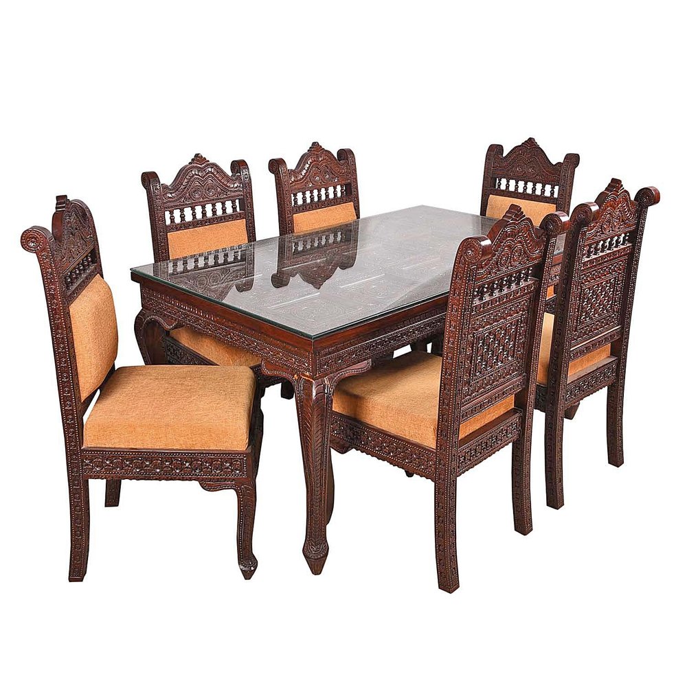 Ethnic Walnut Teak Wood Dining Table Set, For Home