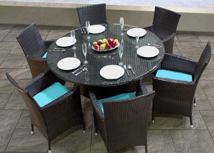 Iron 6 Wicker Dining Table Set