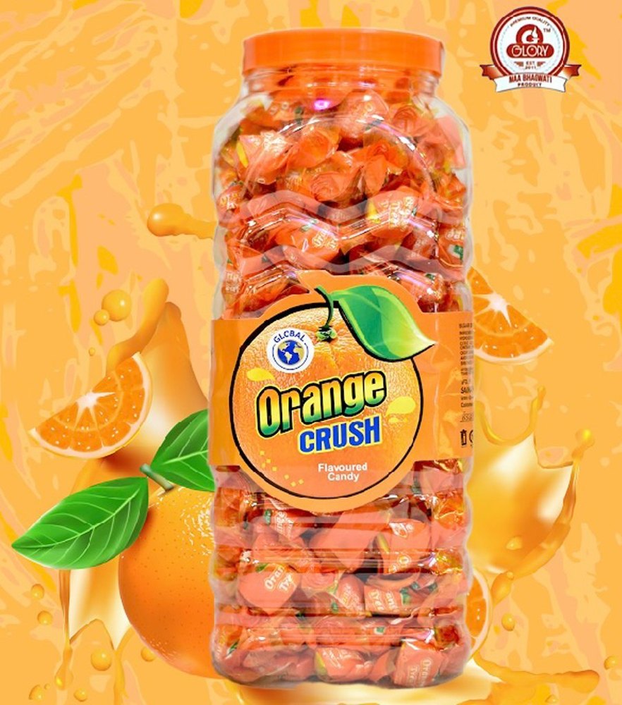 Brown Round Orange Crush Flavoured Candy, Packaging Type: Plastic Jar