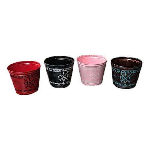 Galvanized Iron Powder Cotting Printed Decorative Buckets, Size: 4