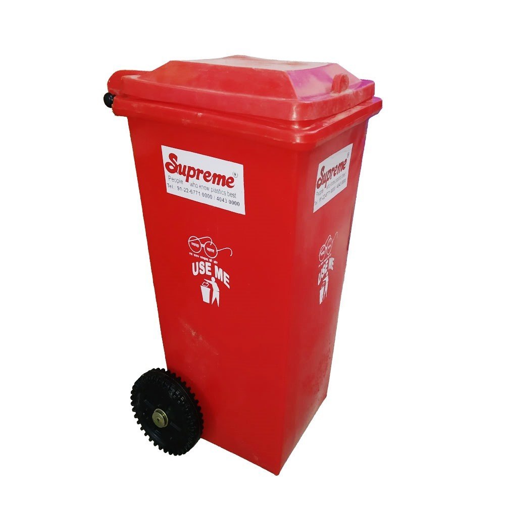 Standing HDPE Supreme Plastic Dustbin SFLB-100L Red, For Outdoor, Capacity: 100 Litres