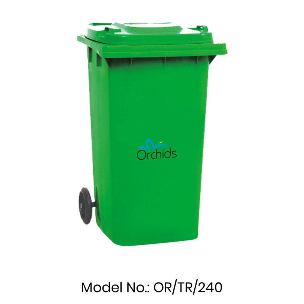 Hdpe Green Orchids Plastic Wheel Dustbin (240 Liters), For Outdoor, Size: 740 X 570 X 1015 mm