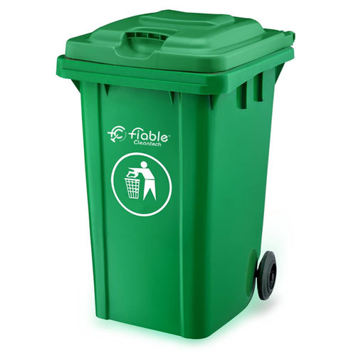 100 % Virgin HDPE Green 80 Liter Dustbin With Wheel, Size: L 47 X W 54 X H 78 CM