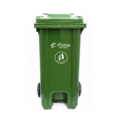 100 % Virgin HDPE Green 120 Liter Dustbin With Center Foot Pedal Wheel, Size: L 47 X W 55 X H 95 CM