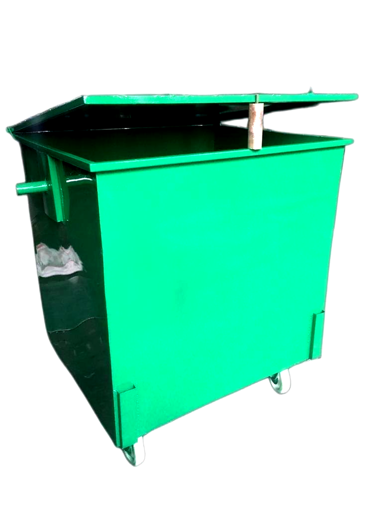 Green With Lid MS Garbage Dustbin, Size: 980 * 1020 * 1100 mm, Capacity: 1100 Ltr