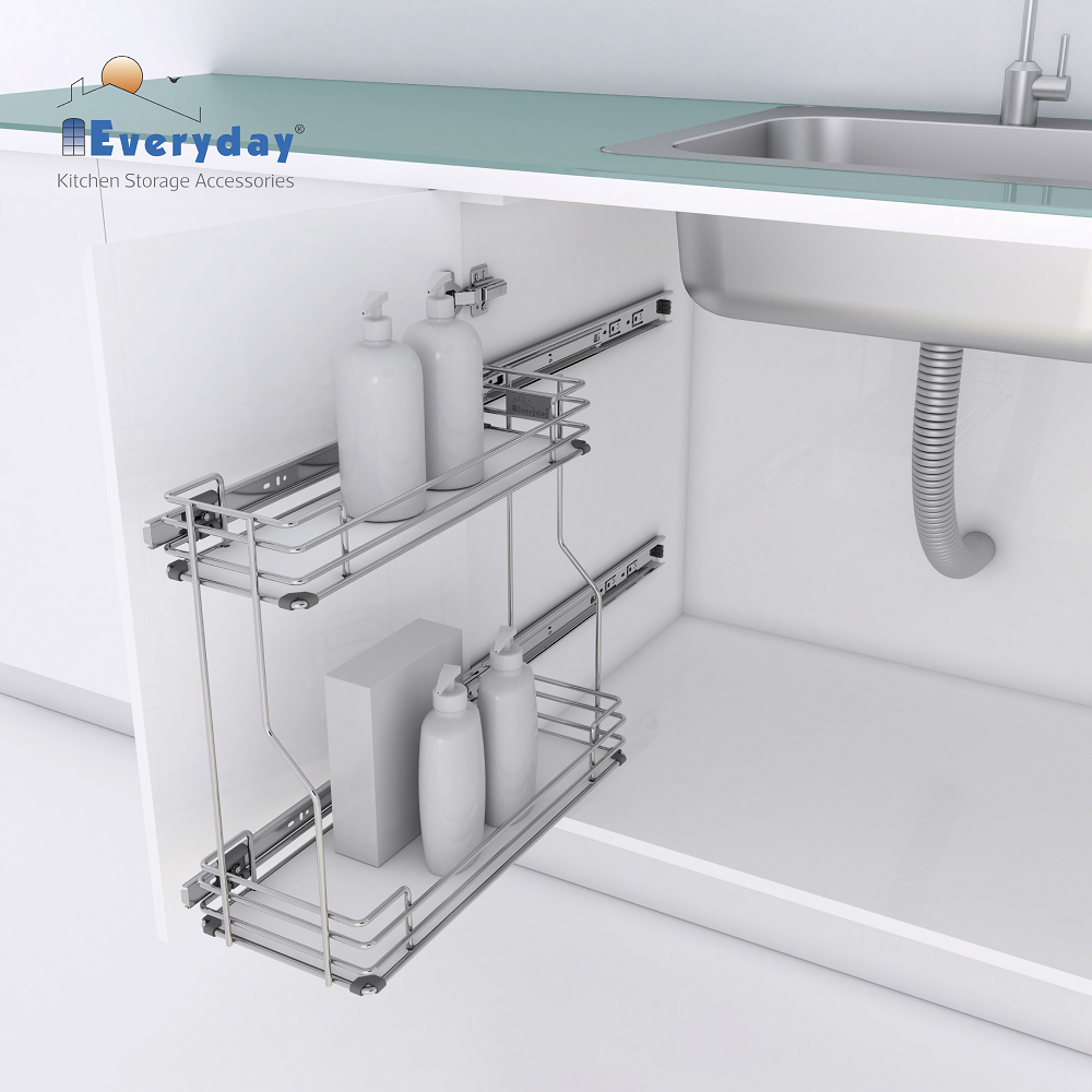 White Stainless Steel Under Sink Pull Out (solid Base And Wire Base), For Kitchen