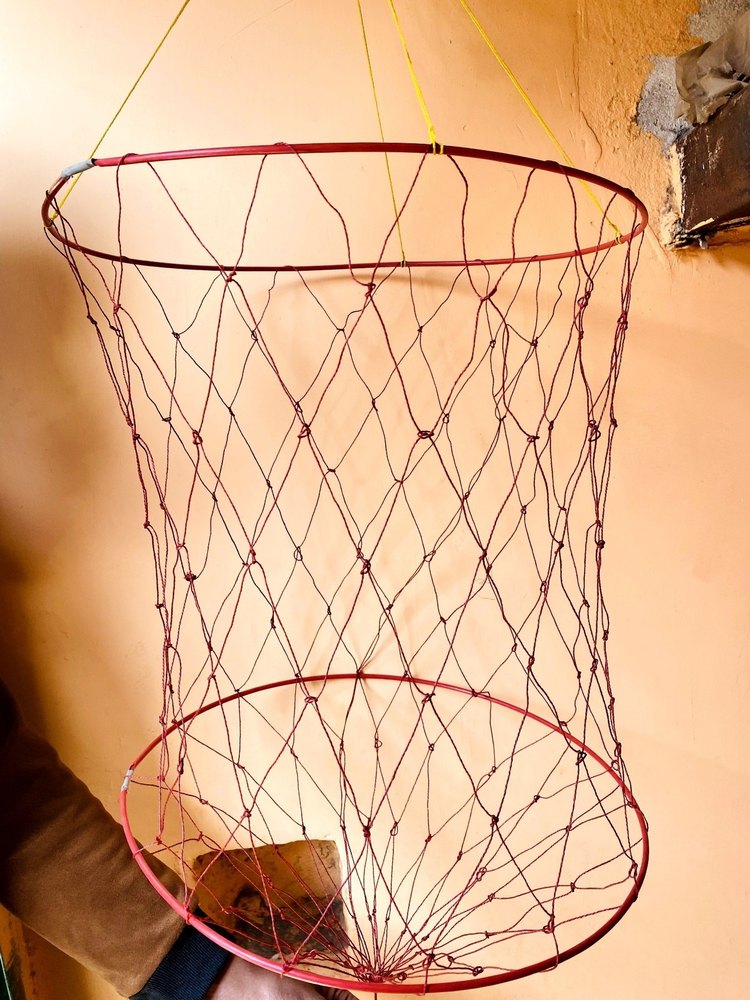 Red and Yellow Round Namkeen Net Hanging Basket, Size: 10inch (height)