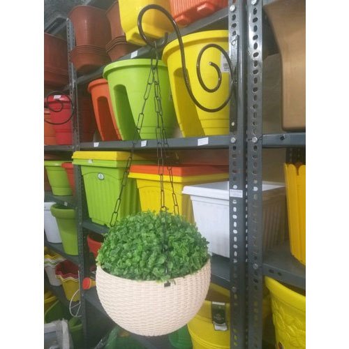 White Round Plastic Hanging Baskets, For Garden, Size: 8 Inch