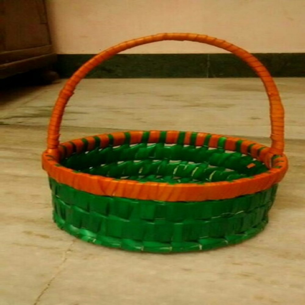 Green Palm Leaf Handicraft Designer Baskets, For Household