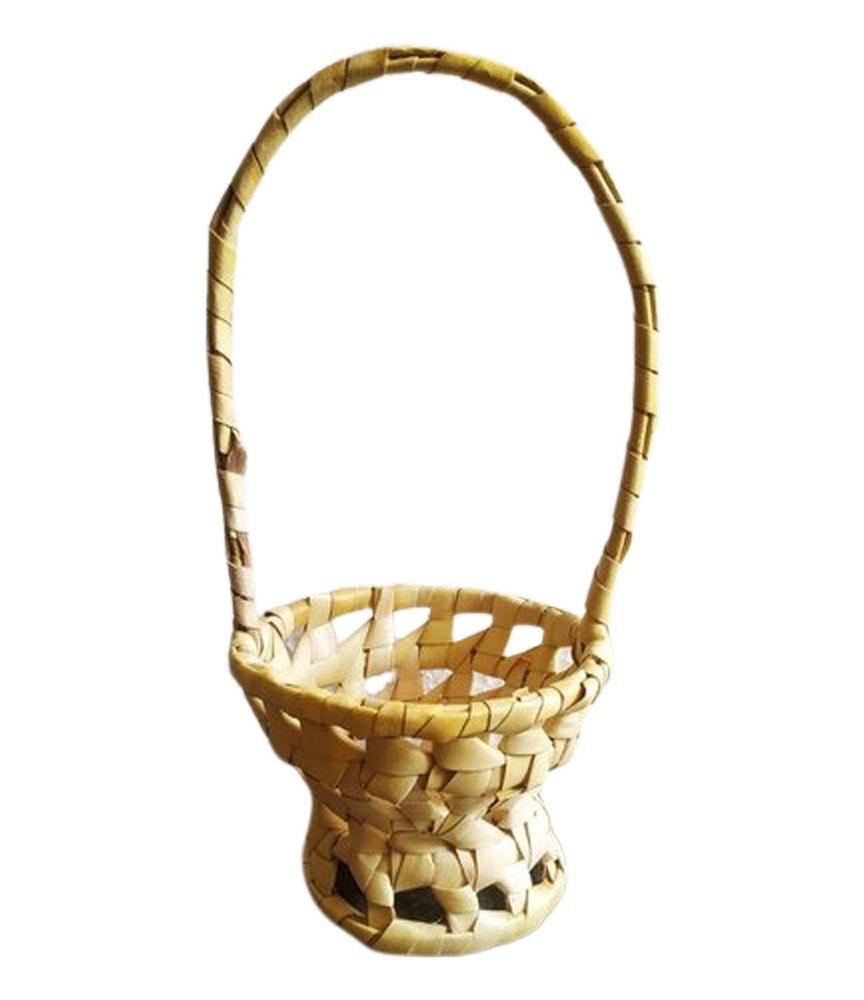 Brown Round Palm Leaf Handle Basket, Size/Dimension: 4x6inch