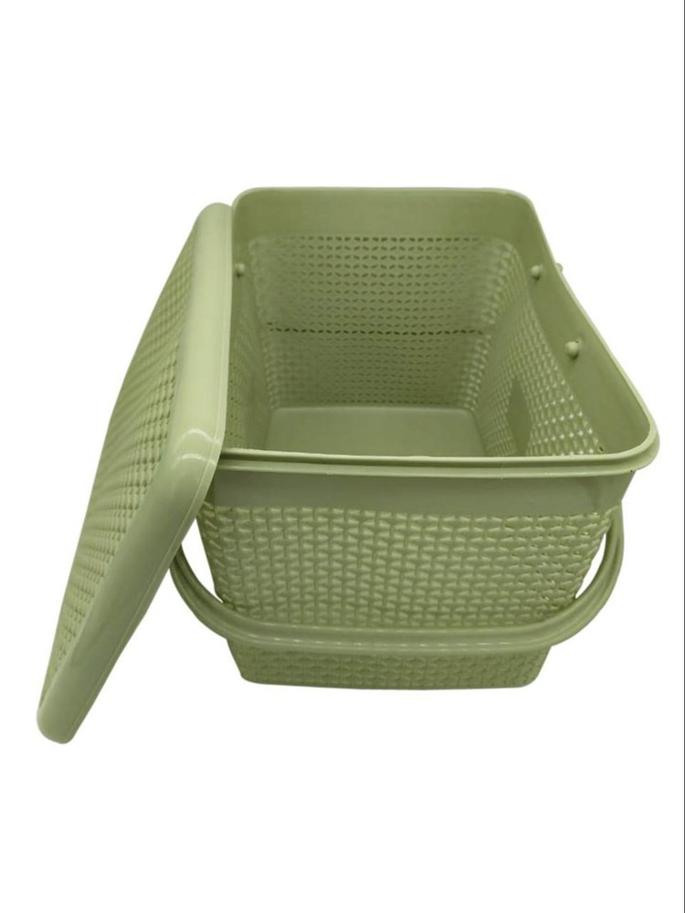 Rectangular Green Plastic Hand Woven Baskets, For Storage