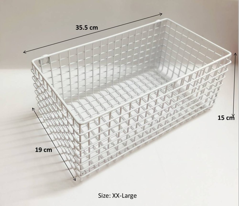 White Metal Wall Mounted Wire Storage Basket For Kitchen Bathroom Office Xxl, Size: 36 X 19 X 15 Cm