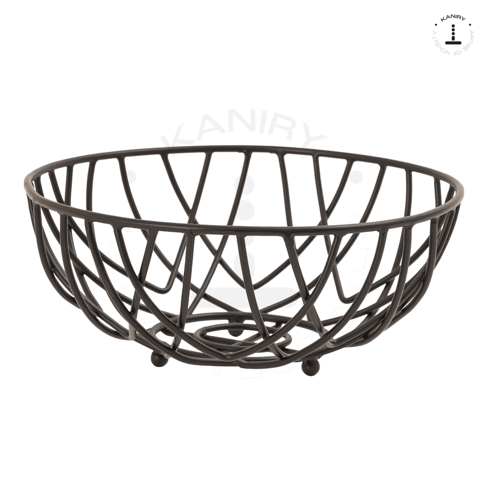 Round Black Power Coated Iron Storage Basket, For Household