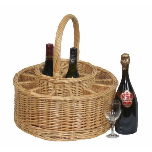 Brown Round Cane Wine Bottle Basket