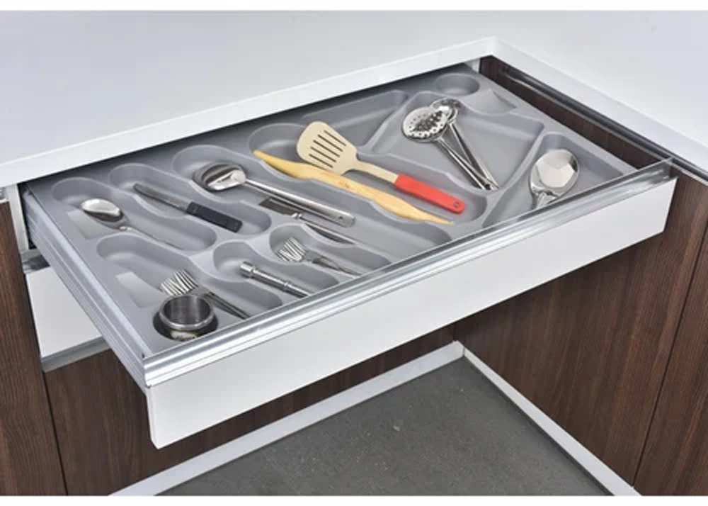 Self Closing Gray Tandem box with cutlery, For Kitchen Cabinet, 18 cm