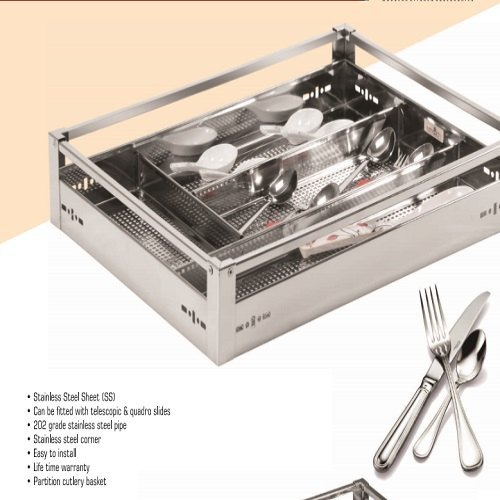 Stain Less Steel Rectangular SS Premium Cutlery Basket, For Kitchen, Size: 15x20x4 img