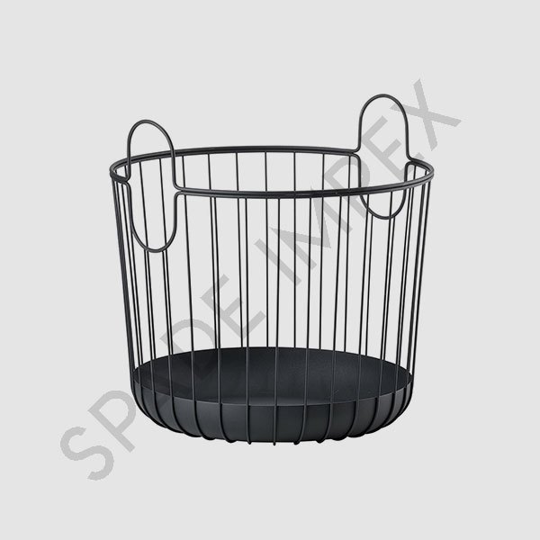 Powder Coating Iron Black Round Wire Basket with Handles, For Home, Size: H15.5xd15.5 Inches