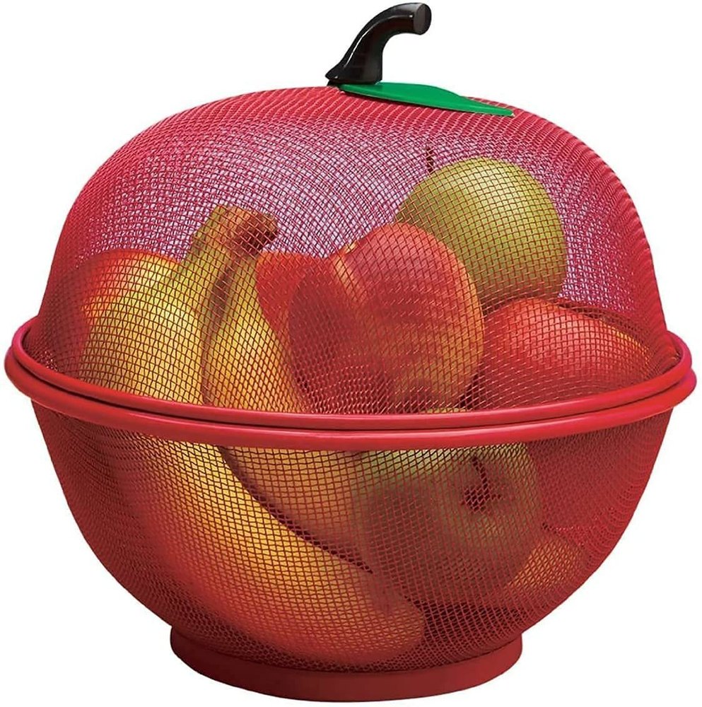 Metal Red Apple Shape Fruit Basket, For Home, Size: 11 In X 10.5 In