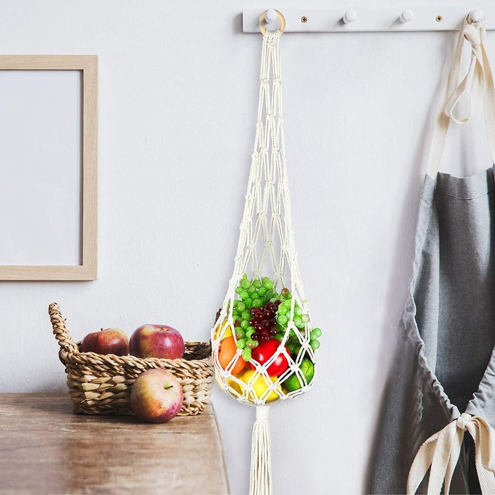 COTTON MACRAME Hanging Fruit Basket for Kitchen, For Home, Size/Dimension: 42 Inch