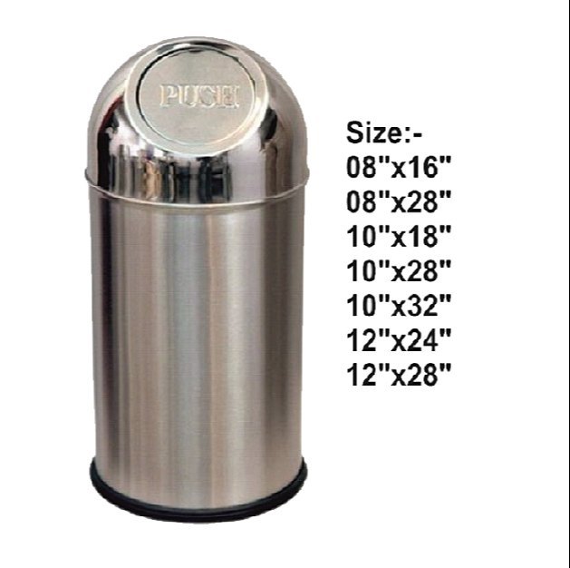 Silver Stainless Steel Push Can Dustbin, Material Grade: 202, Size: 8x16