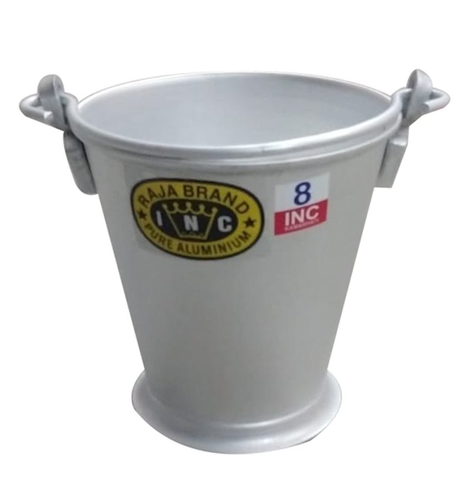 Silver Polished 8 Inch Aluminium Bucket, Capacity: 10 Liter