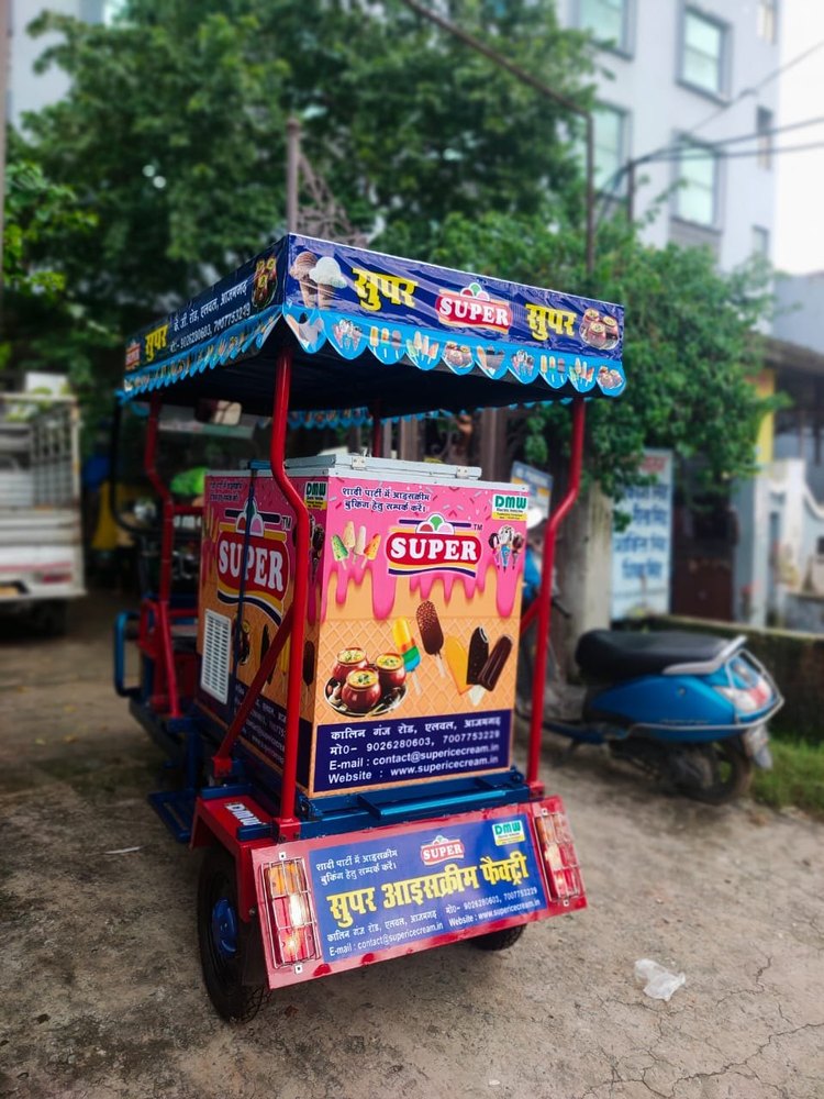 Mild Steel Red Freezer Ice Cream Vending Cart