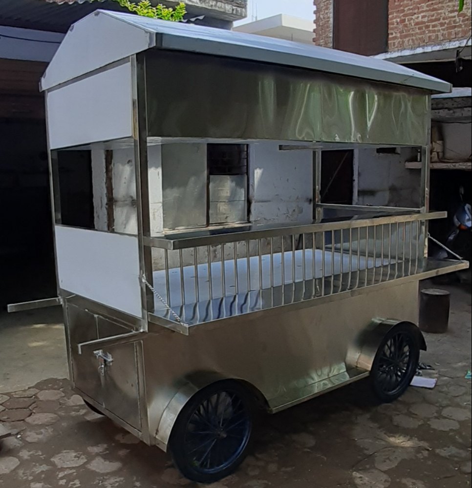 Raj Enterprises Silver Stainless Steel Street Food Cart Thela Food Cart, Size/Dimension: 7 Feet