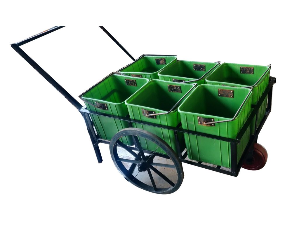 Mild Steel 6 Bucket Hand Cart Wheel Barrow, For Commercial, Load Capacity: 180 Ltr