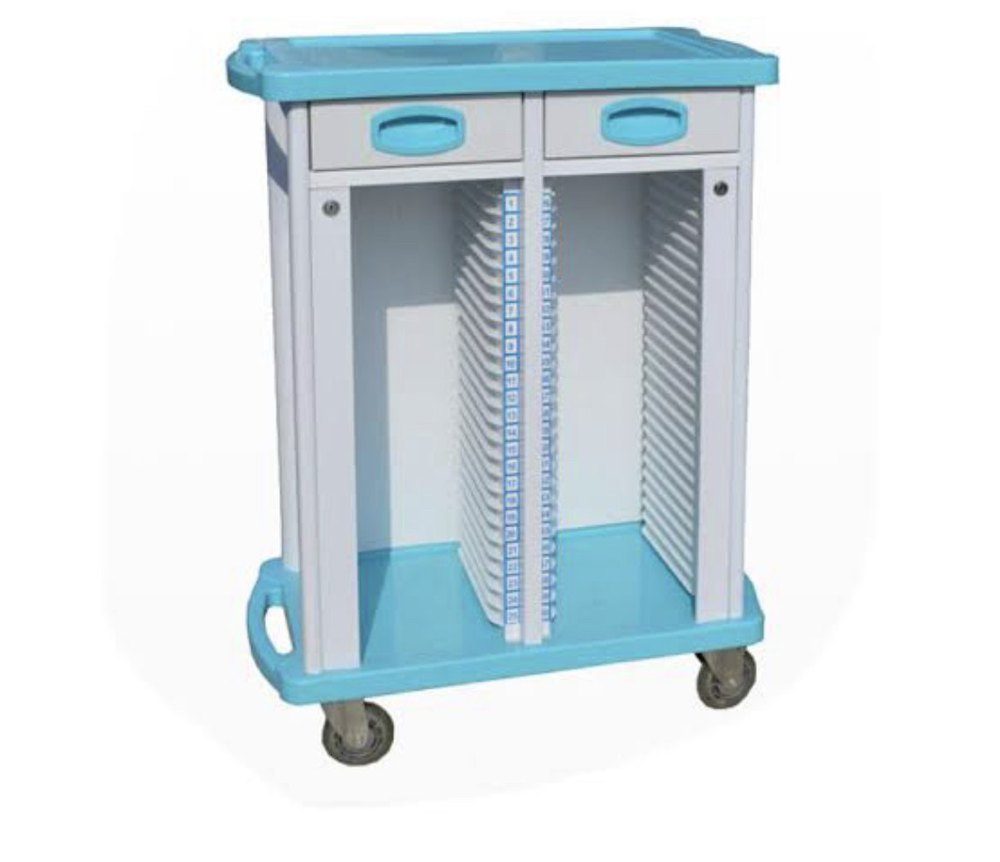 MEDICAL TROLLY Four-Wheel Case History Trolley Double Column, Load Capacity: 0-50 kg