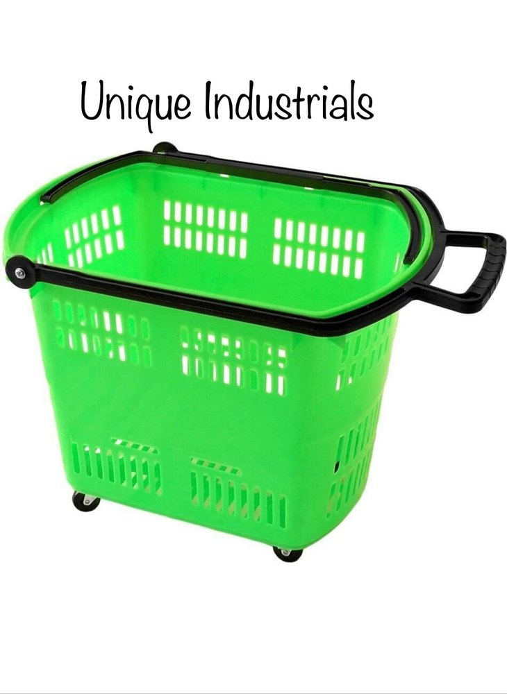 Four-Wheel Plastic Shopping Basket With Wheels Blue 42 L