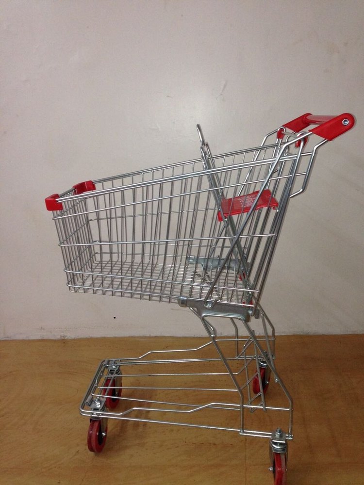 ZINC PLATED TROLLY Four-Wheel 90 LTR Folding Shopping Trolley, For Supermarket, Load Capacity: 0-50 kg