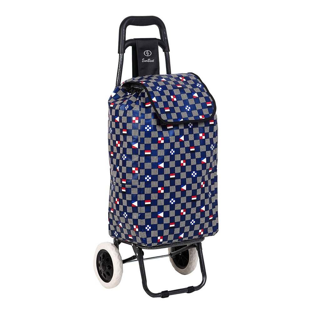 Ever Best-Series Of Bags Foldable Shopping Trolley Bag (Blue Chess 2 Wheels)