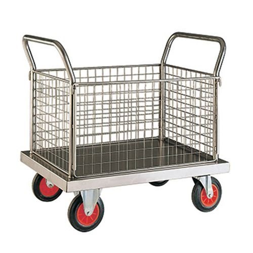 Pull Handle Silver Material Handling Trolley in Stainless Steel