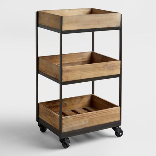 3 Shelf Wooden Rolling Cart