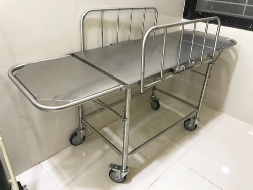 Silver Stainless steel patient shifting trolly.., For Hospital, Capacity: Upto 200kg