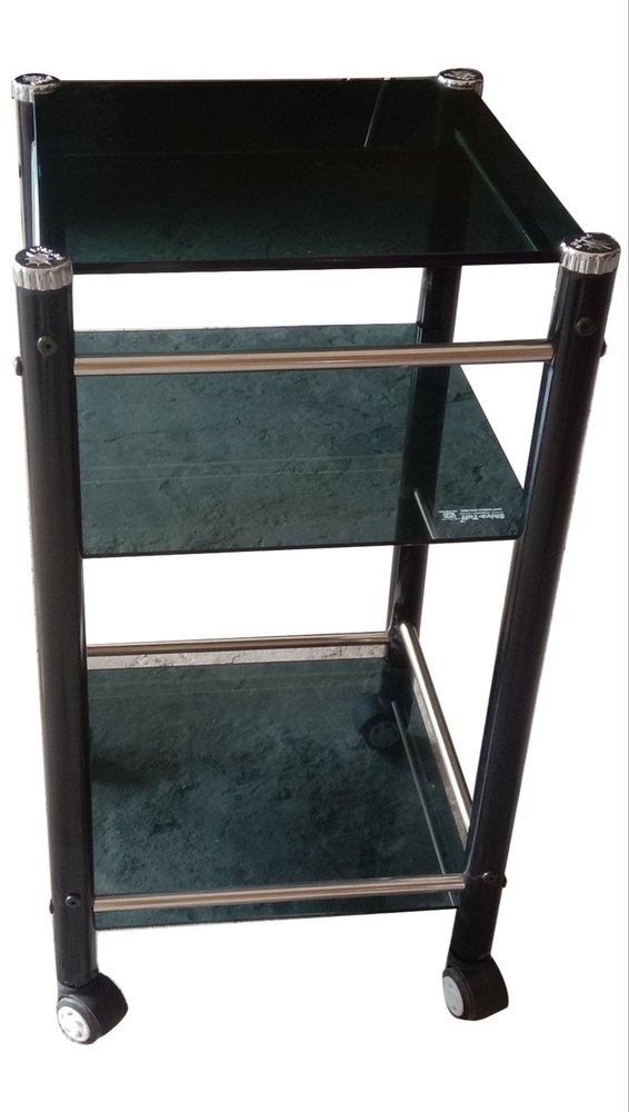 Black 3 Shelves Wheel Glass Trolley, For Home, Size: 32x18 X18 Inch