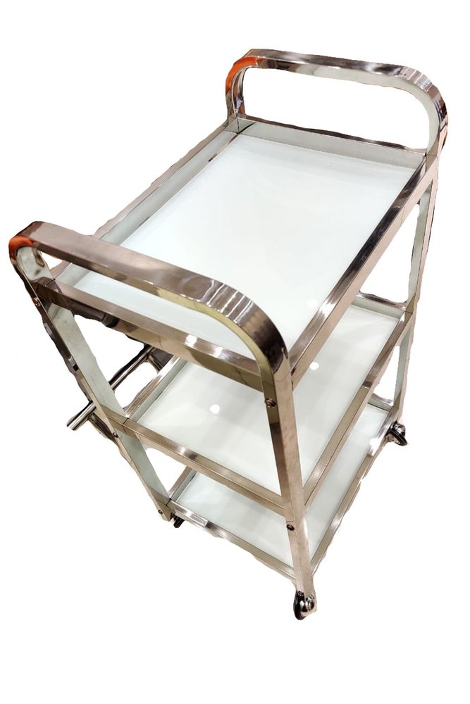 White Chrome Glass Salon Trolley, Capacity: 90 Kg