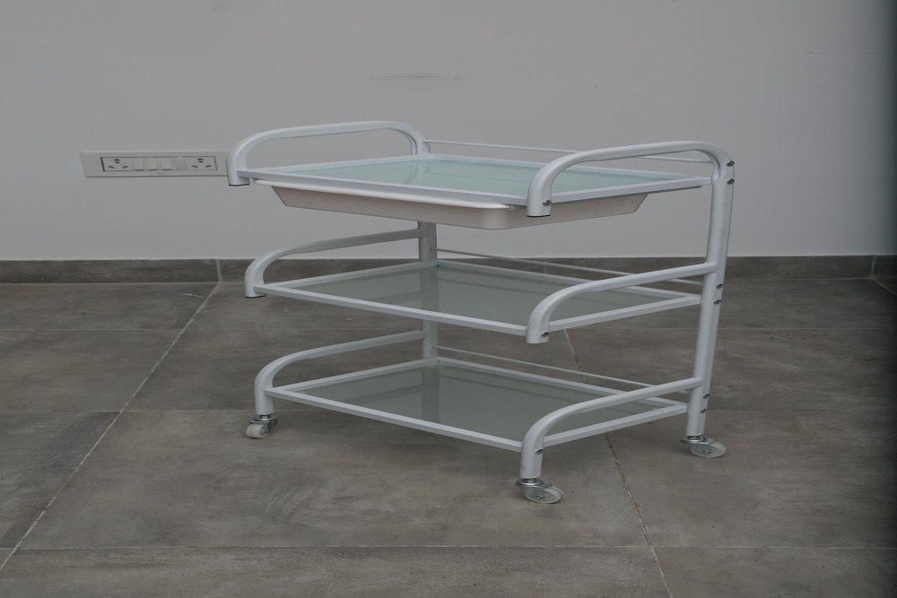 White Fiber 3 Tray Glass Trolley, For Professional