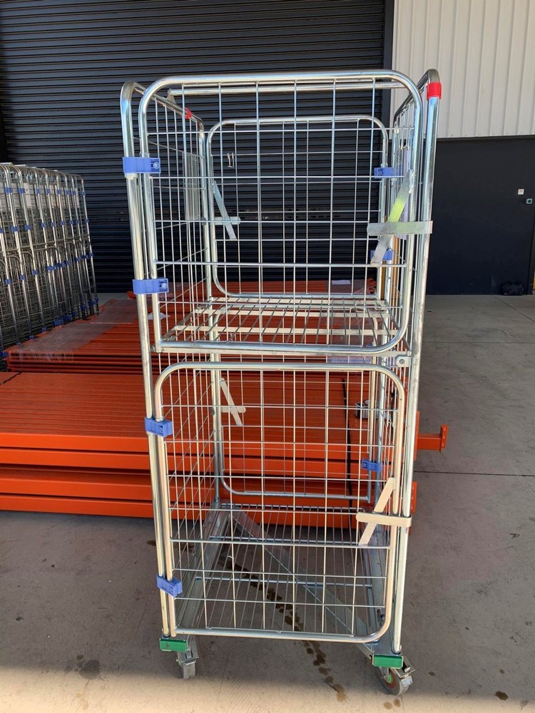 Silver Colour 4 Wheel Mild Steel Nestable Roll Cage Trolley