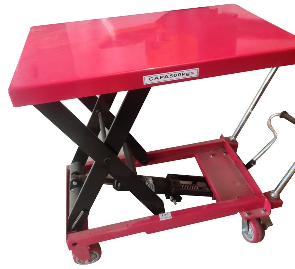 Red And Yellow Mild Steel Hydraulic Trolley, For Industrial, Trolley Size: 500 X 900 mm