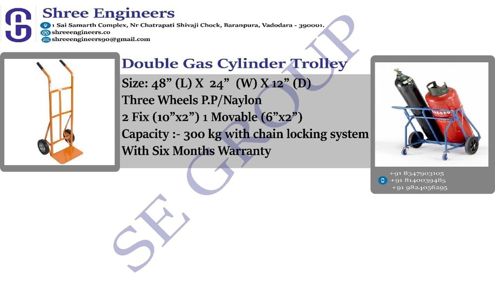 Shree Engineers Red Double Gas Cylinder Trolley, For Industrial, Load Capacity: 100-150 Kg