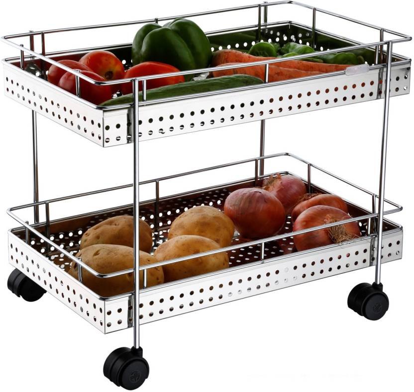 Silver Stainless Steel Fruit Vegetable Trolley